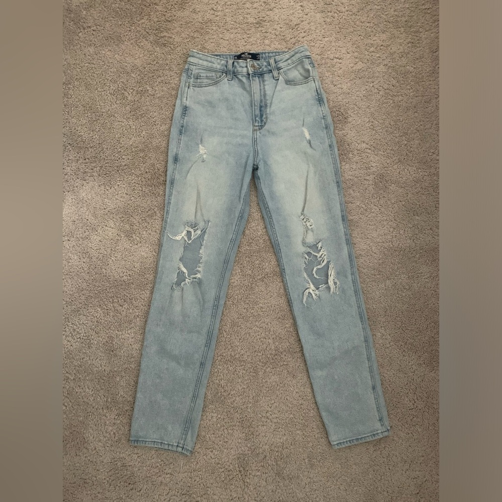 Hollister Straight Leg High Waisted Ripped Jeans